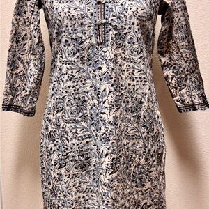 Fabindia Blue and Cream Floral Kurta